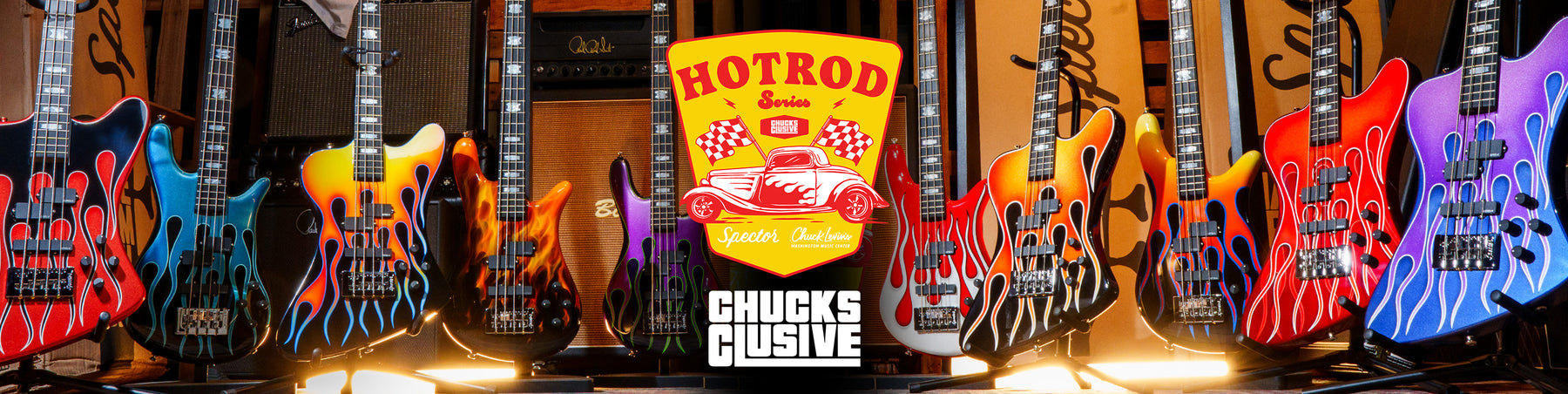 Meet our latest CHUCKSCLUSIVE! The Hot Rod Series featuring Spector Basses painted by Dan Lawrence