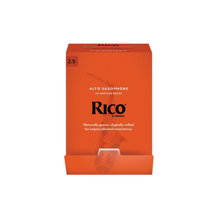 D'Addario RJA0125 Rico Unfiled Alto Sax Reed - 50-Pack, Strength 2.5