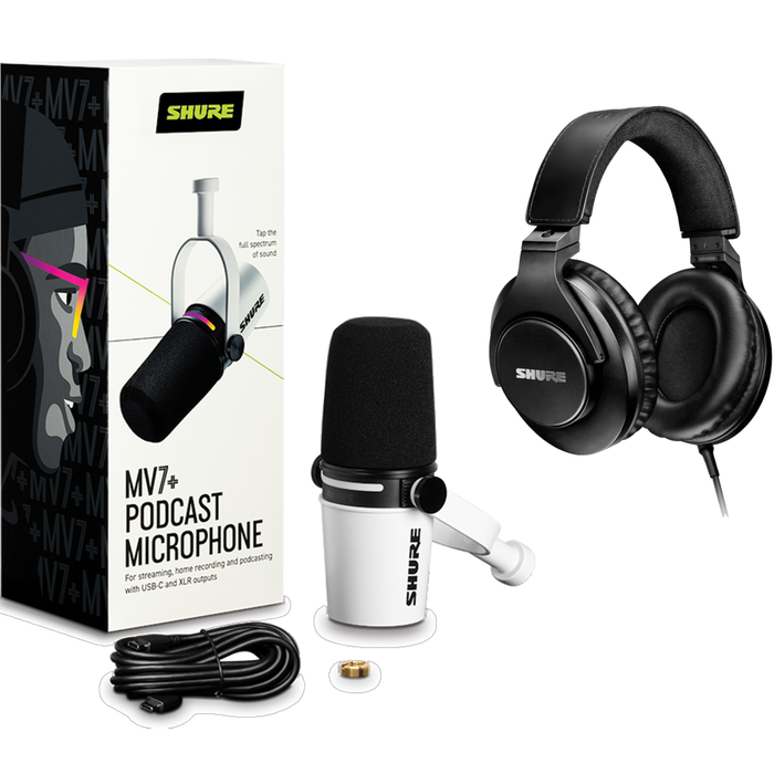 Shure MV7+-W Podcast Microphone and SRH440A Pro Headphones Bundle