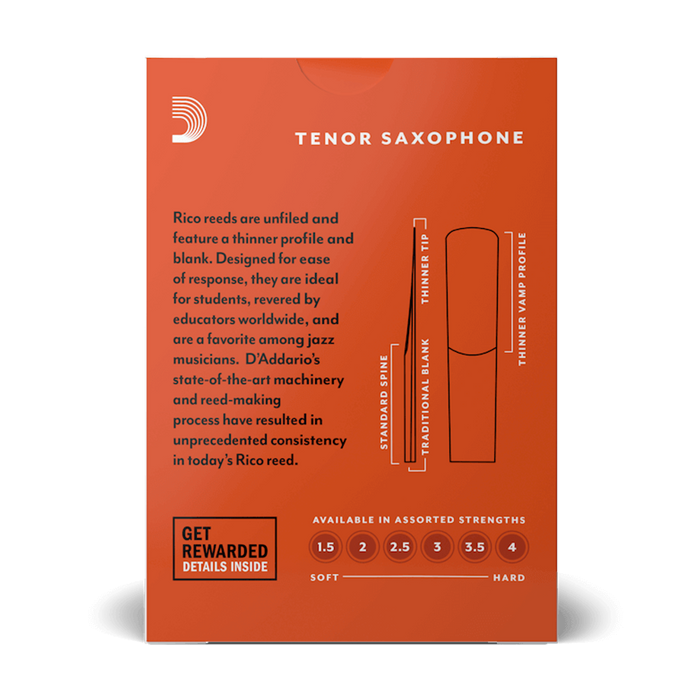 D'Addario RKA10 Rico Unfiled Tenor Sax Reed 10-Pack - Preorder - New,3