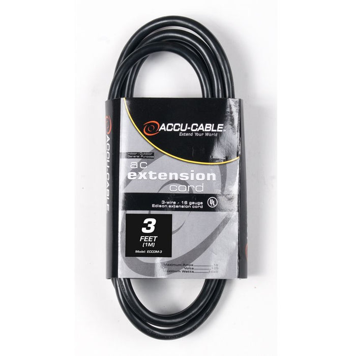 ADJ ECCOM-3 3-Foot IEC Male to IEC Female Black AC Extension Cord