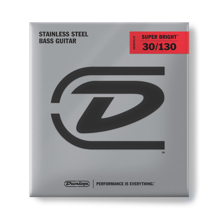 Dunlop DBSBS30130 Super Bright Stainless Steel 6-String Bass Strings - .30-.130