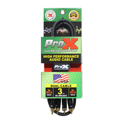 ProX XC-DRCA3 3 Ft. Unbalanced Dual RCA-M to Dual RCA-M High Performance Audio Cable