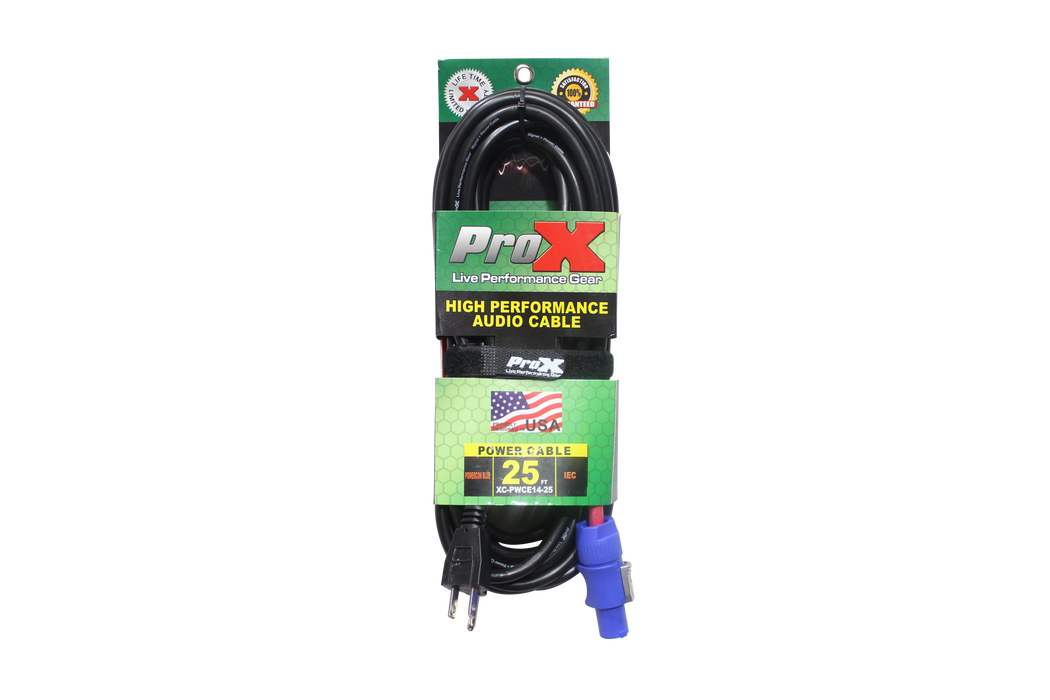 ProX XC-PWCE14-25 14 AWG High Performance Power Cord NEMA 5-15 Edison to Blue Male Power Connection - 25-foot