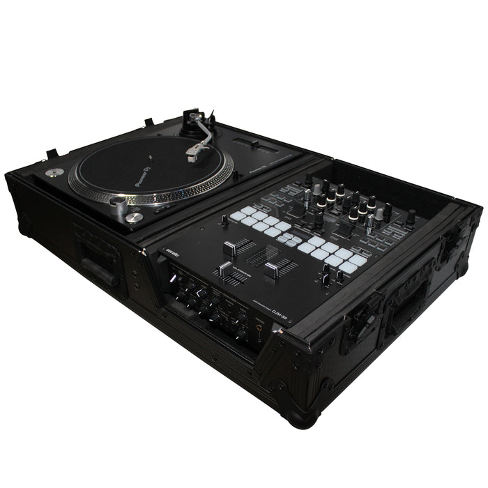 ProX XS-TMC1012WBL Flight Case for Single Turntable Battle Style for 10-12 Inch Mixer | Black on Black