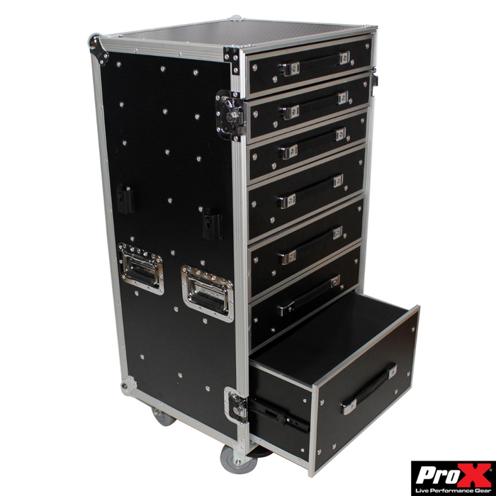 ProX XS-7DTW 7 Drawer Workstation Case W-Folding Lid Side Table on Wheels