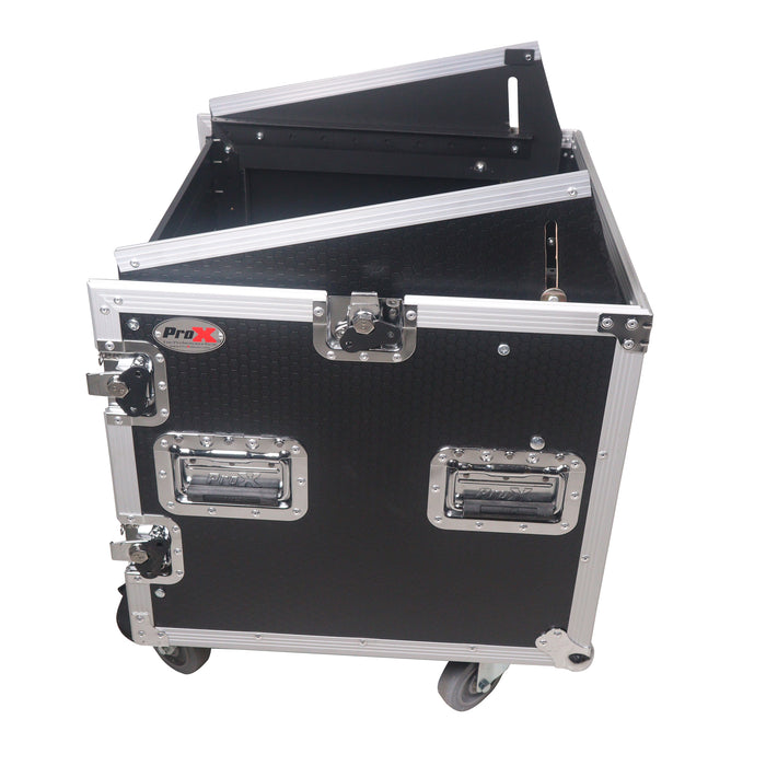 ProX T-12MRSSMK2 12U Vertical Rack Mount Flight Case with 10U Top for Mixer Combo Amp Rack with Caster Wheels