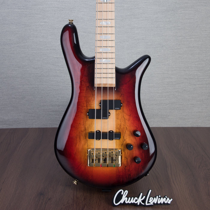 Spector Euro4LT Spalted Maple Bass Guitar - Fire Red Burst - CHUCKSCLUSIVE - #]C121SN 21114