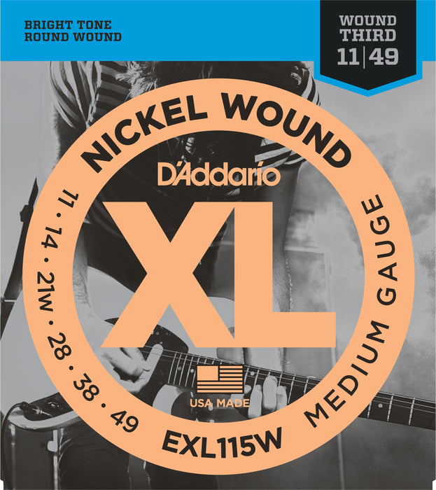 D'addario EXL115W Nickel Wound Electric Guitar Strings, Medium/Blues-Jazz Rock, Wound 3rd, 18203