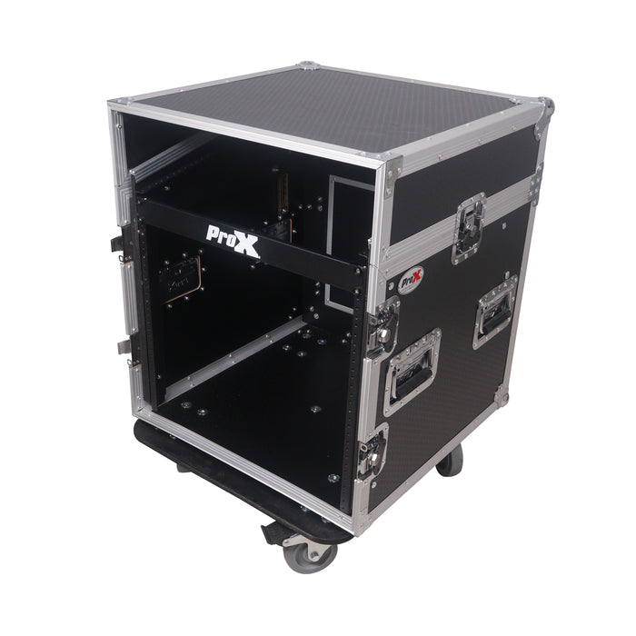 ProX T-12MRSSMK2 12U Vertical Rack Mount Flight Case with 10U Top for Mixer Combo Amp Rack with Caster Wheels