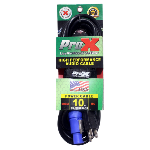 ProX XC-PWCE14-10 10-Foot 14 AWG High Performance Power Cord NEMA 5-15 Edison to Blue Male for powerCON compatible devices