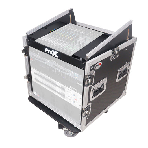 ProX T-12MRSSMK2 12U Vertical Rack Mount Flight Case with 10U Top for Mixer Combo Amp Rack with Caster Wheels