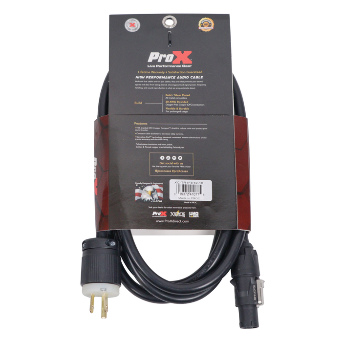 ProX XC-TR1FE12-06 6-Foot. 12AWG 120VAC Male Edison NEMA 5-15P to Male Cable for Power Connection Compatbile devices