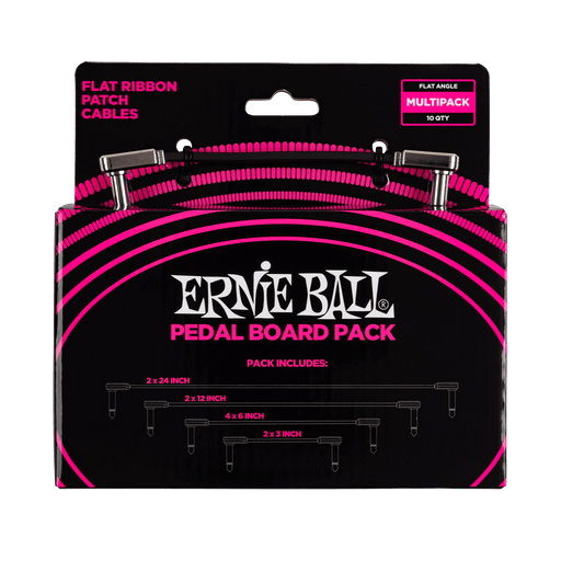 Ernie Ball P06224 Flat Ribbon Pedalboard Patch Cable - Right Angle to Right Angle - Multi Pack Black