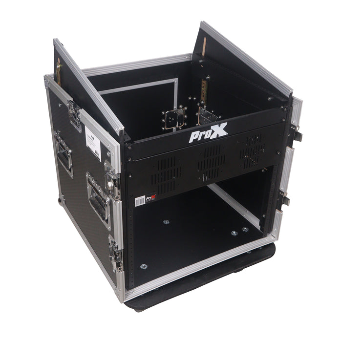 ProX T-12MRSSMK2 12U Vertical Rack Mount Flight Case with 10U Top for Mixer Combo Amp Rack with Caster Wheels