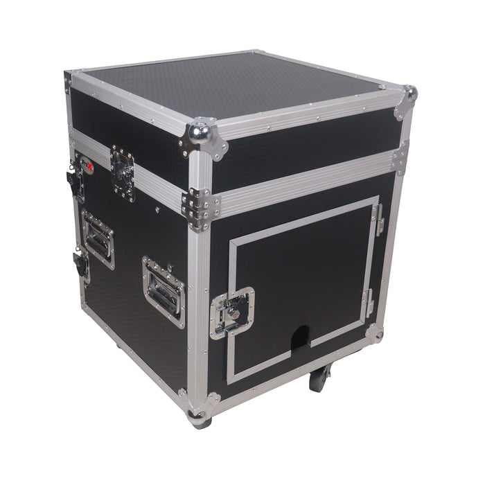 ProX T-12MRSSMK2 12U Vertical Rack Mount Flight Case with 10U Top for Mixer Combo Amp Rack with Caster Wheels