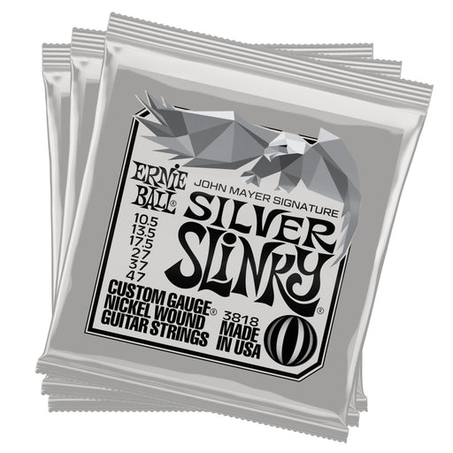 Ernie Ball John Mayer Silver Slinky Nickel Wound Electric Guitar Strings 3 Pack Tin 10.5-47 Gauge