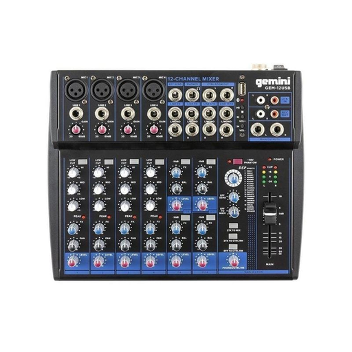 Gemini GEM-12USB Compact 12-Channel USB Built-In Mixer with Bluetooth