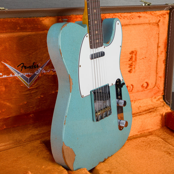 Fender Custom Shop Limited Edition '61 Telecaster Relic Electric Guitar - Aged Daphne Blue Sparkle - #CZ567663 - Display Model