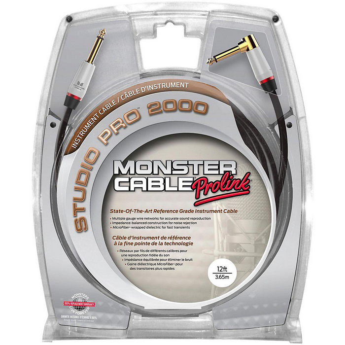 Monster Studio Pro 2000 12 Foot Instrument Cable - Angled To Straight