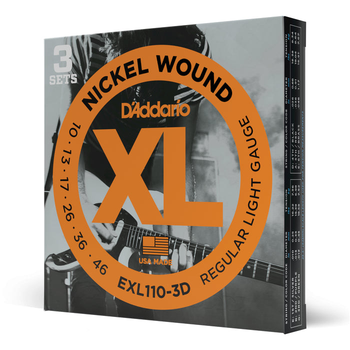 D'Addario EXL110-3D Nickel Wound Electric Guitar Strings, 3 Pack - 010-.046, Regular Light Gauge - New,3-pack