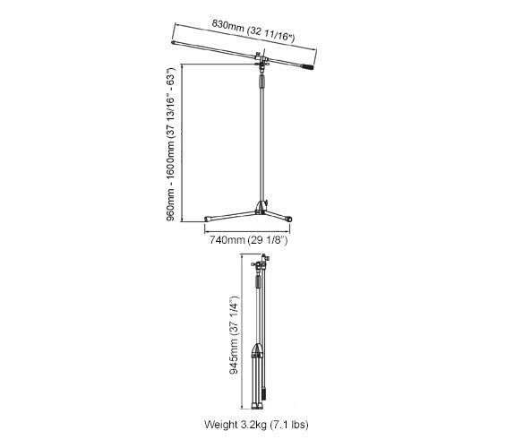 Tama MS205BK Tripod Boom Microphone Stand - Black