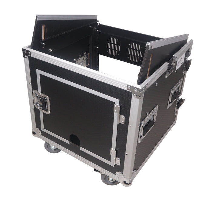 ProX T-12MRSSMK2 12U Vertical Rack Mount Flight Case with 10U Top for Mixer Combo Amp Rack with Caster Wheels