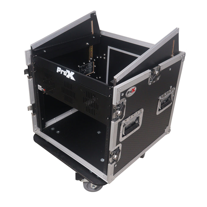 ProX T-12MRSSMK2 12U Vertical Rack Mount Flight Case with 10U Top for Mixer Combo Amp Rack with Caster Wheels