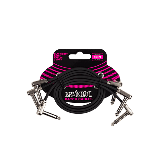 Ernie Ball P06222 Flat Ribbon Pedalboard Patch Cable - Right Angle to Right Angle - 12 inch (3-pack)