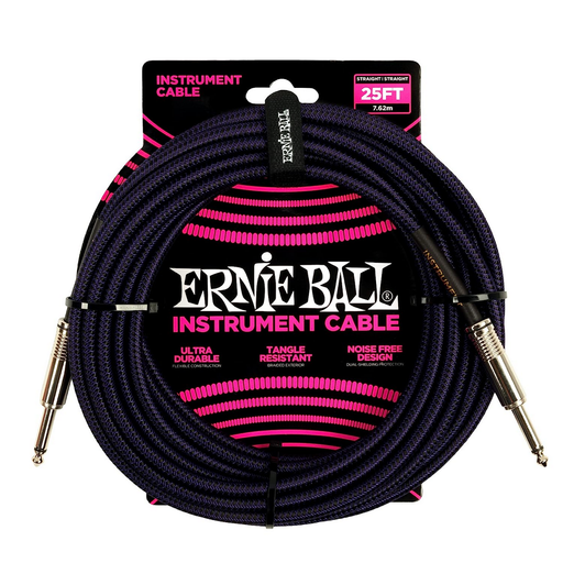 Ernie Ball 25 Foot Braided Instrument Cable - Purple & Black