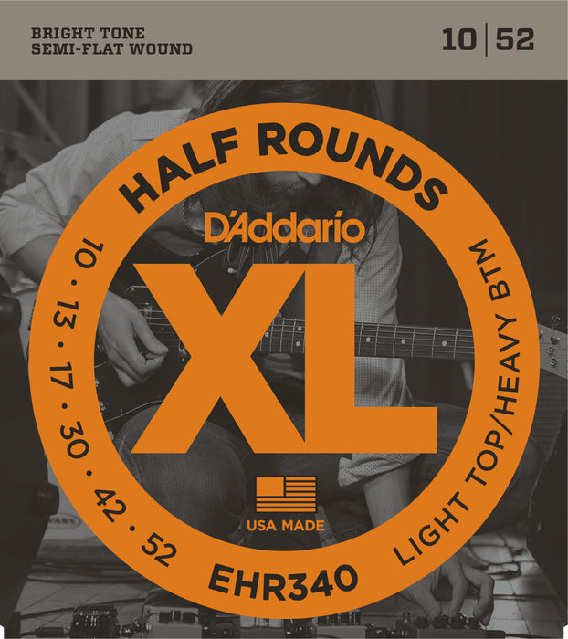 D'addario EHR340 Half Round Electric Guitar Strings, Light Top/Heavy Bottom, 19268 - Preorder