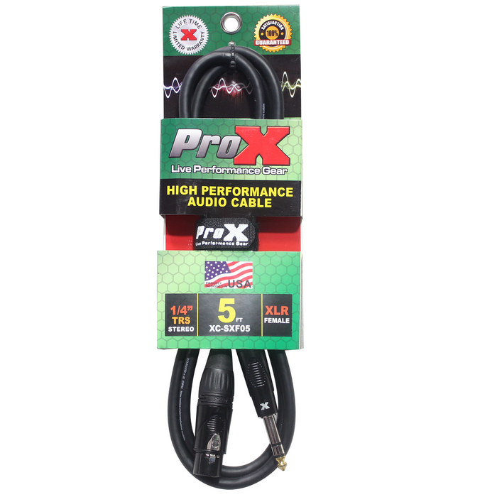 ProX XC-SXF05 5 Ft. Balanced 1/4" TRS-M to XLR-F High Performance Audio Cable