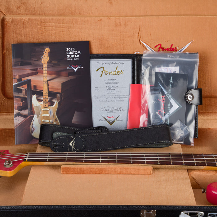 Fender Custom Shop 1963 Jazz Bass Journeyman Relic Electric Bass - Aged Fiesta Red - #CZ573105