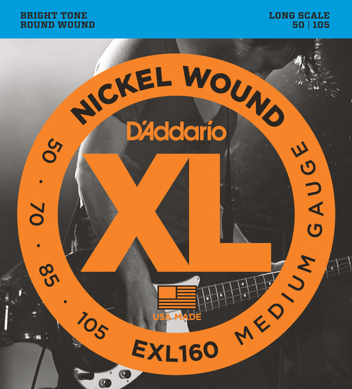 D'Addario EXL160 Nickel Wound Bass Guitar Strings, Medium, 50-105, Long Scale