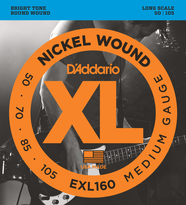 D'Addario EXL160 Nickel Wound Bass Guitar Strings, Medium, 50-105, Long Scale