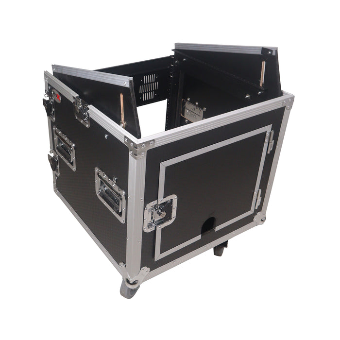 ProX T-12MRSSMK2 12U Vertical Rack Mount Flight Case with 10U Top for Mixer Combo Amp Rack with Caster Wheels