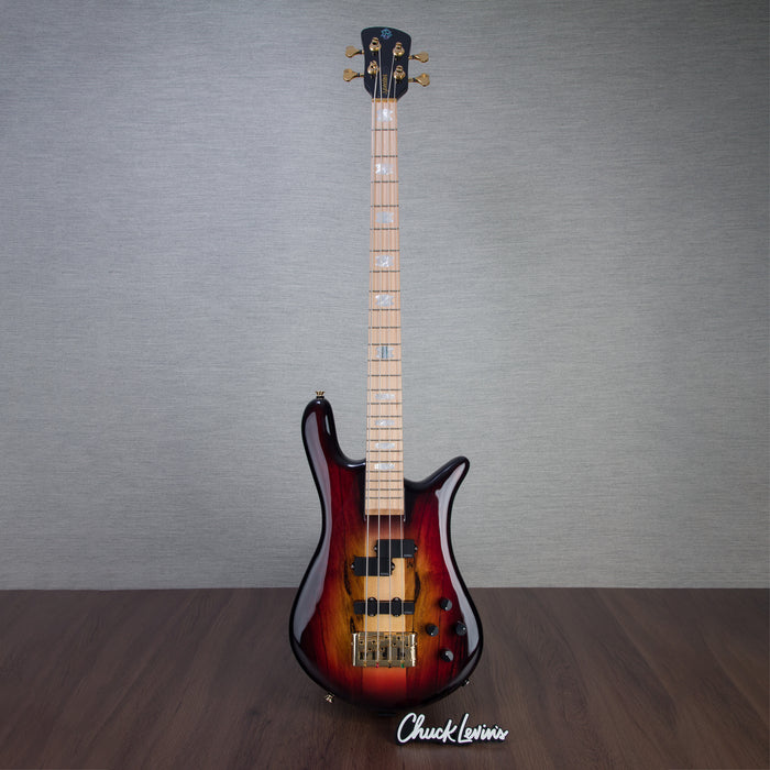 Spector Euro4LT Spalted Maple Bass Guitar - Fire Red Burst - CHUCKSCLUSIVE - #]C121SN 21112