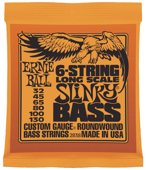 Ernie Ball 2838 Nickel Wound 6 String Electric Bass Strings, Long Scale Slinky (32 - 130)